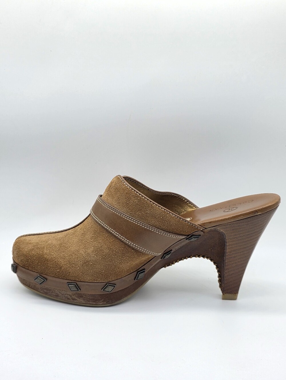 VTG Cole Haan Suede Studded Clog Mules 7.5 B 70s Westerncore Boho - Picture 3 of 16